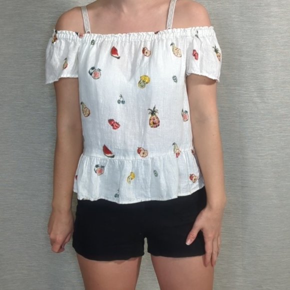 Zara Fruit Pattern Off the Shoulder top - Picture 1 of 7